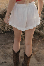 Load image into Gallery viewer, white linen ruffle shorts