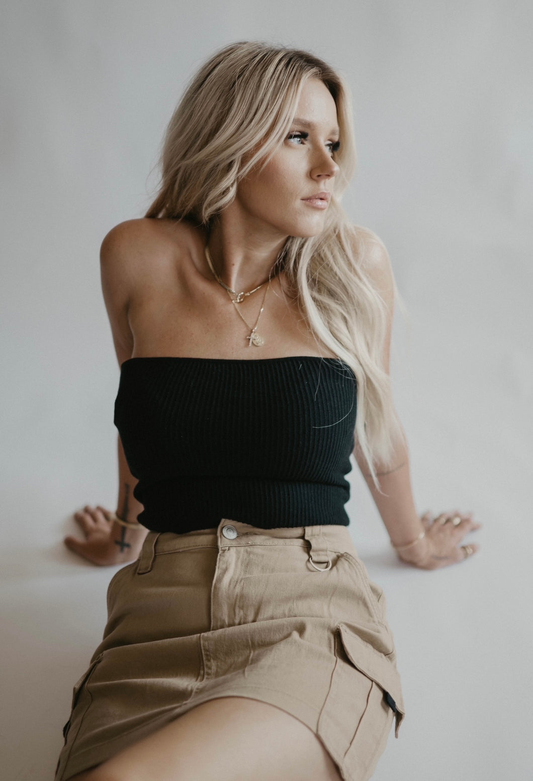 Black Knit Bandeau Top