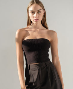 Black Knit Bandeau Top