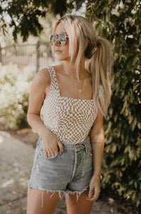 Tan Check Print Bustier Top