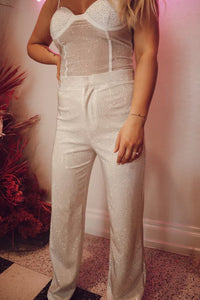 White Rhinestone Trousers