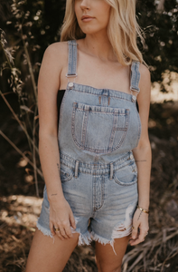 Denim Distressed Shortalls