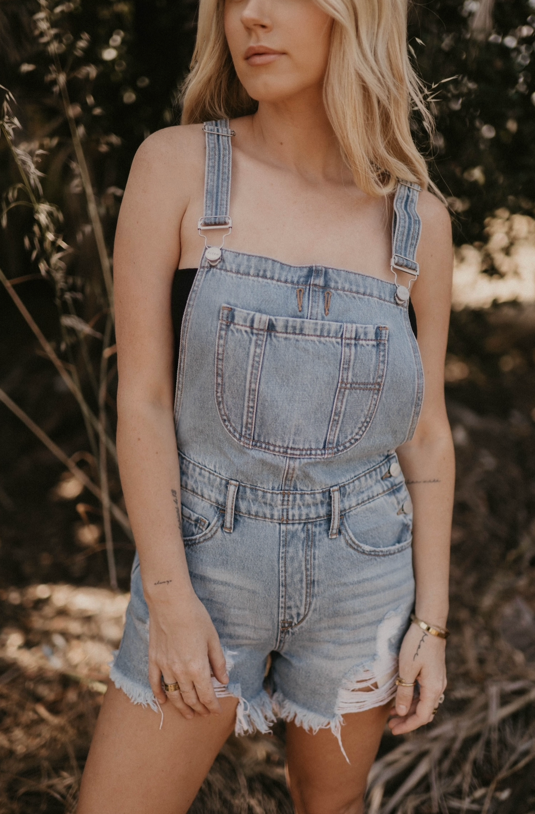 Denim Distressed Shortalls