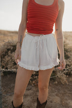 Load image into Gallery viewer, white linen ruffle shorts
