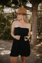 Load image into Gallery viewer, Black Strapless Tie Front Mini Dress
