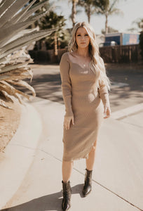 Taupe Sweetheart Knit Midi Dress