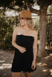 Black Strapless Tie Front Mini Dress
