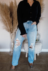 Distressed 90's Straight Jeans