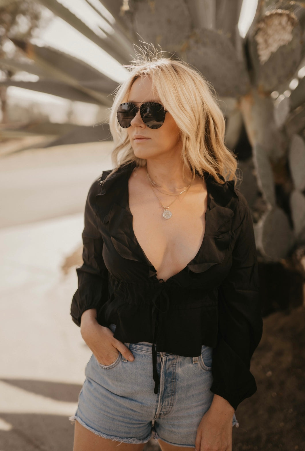 Black Ruffle Blouse
