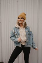 Load image into Gallery viewer, Distressed Studded Denim Jacket
