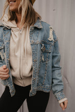 Load image into Gallery viewer, Distressed Studded Denim Jacket
