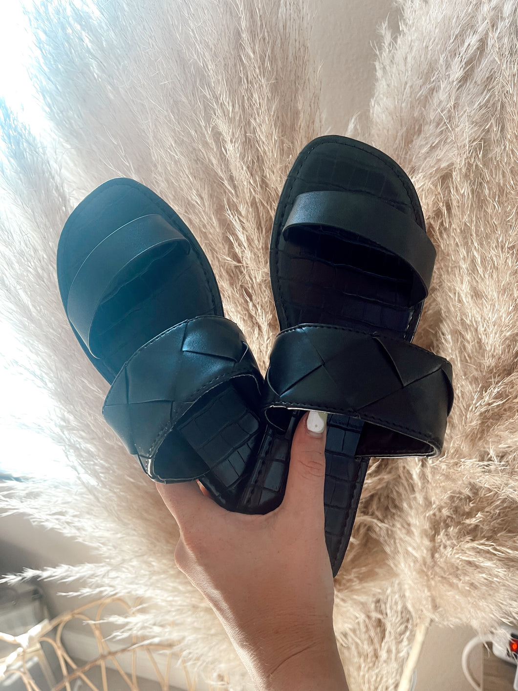 Black Two Strap Sandals